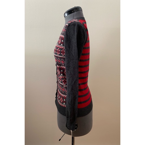 [Forever 21] Gray and Red Fair Isle Cardigan - Picture 2 of 5